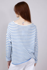 Miracle Lightweight Gauge Stripe Sweater for Women in Cream/Light Blue