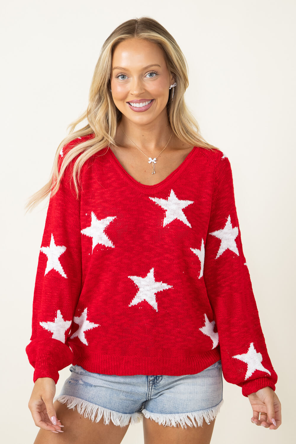 Miracle Star Multi Lightweight Sweater for Women in Red