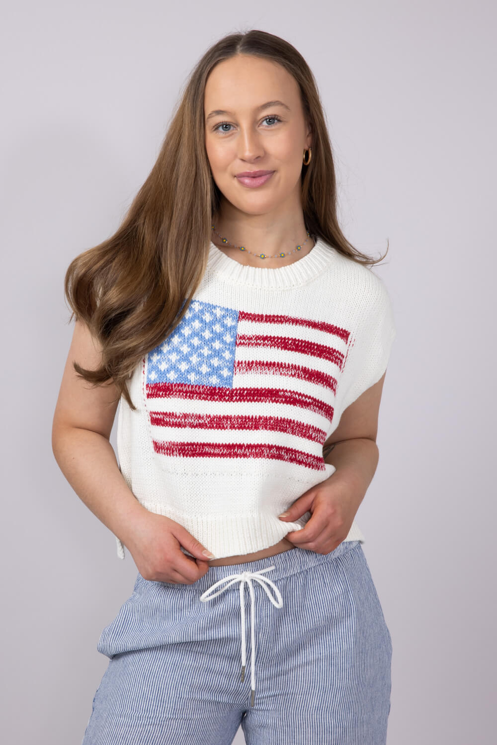 American Flag Sweater for Women in Off White