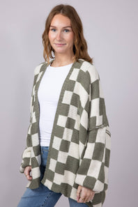 Checker Cardigan for Women in White Olive