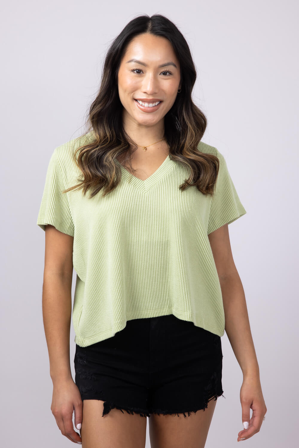 Urban Ribbed Knit Top for Women in Pistachio