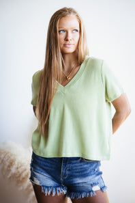 Urban Ribbed Knit Top for Women in Pistachio