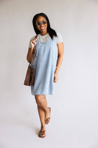 Washed Denim Pocket Dress for Women