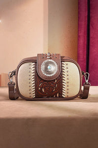 Tooled Concho Small Crossbody Bag for Women in Coffee 