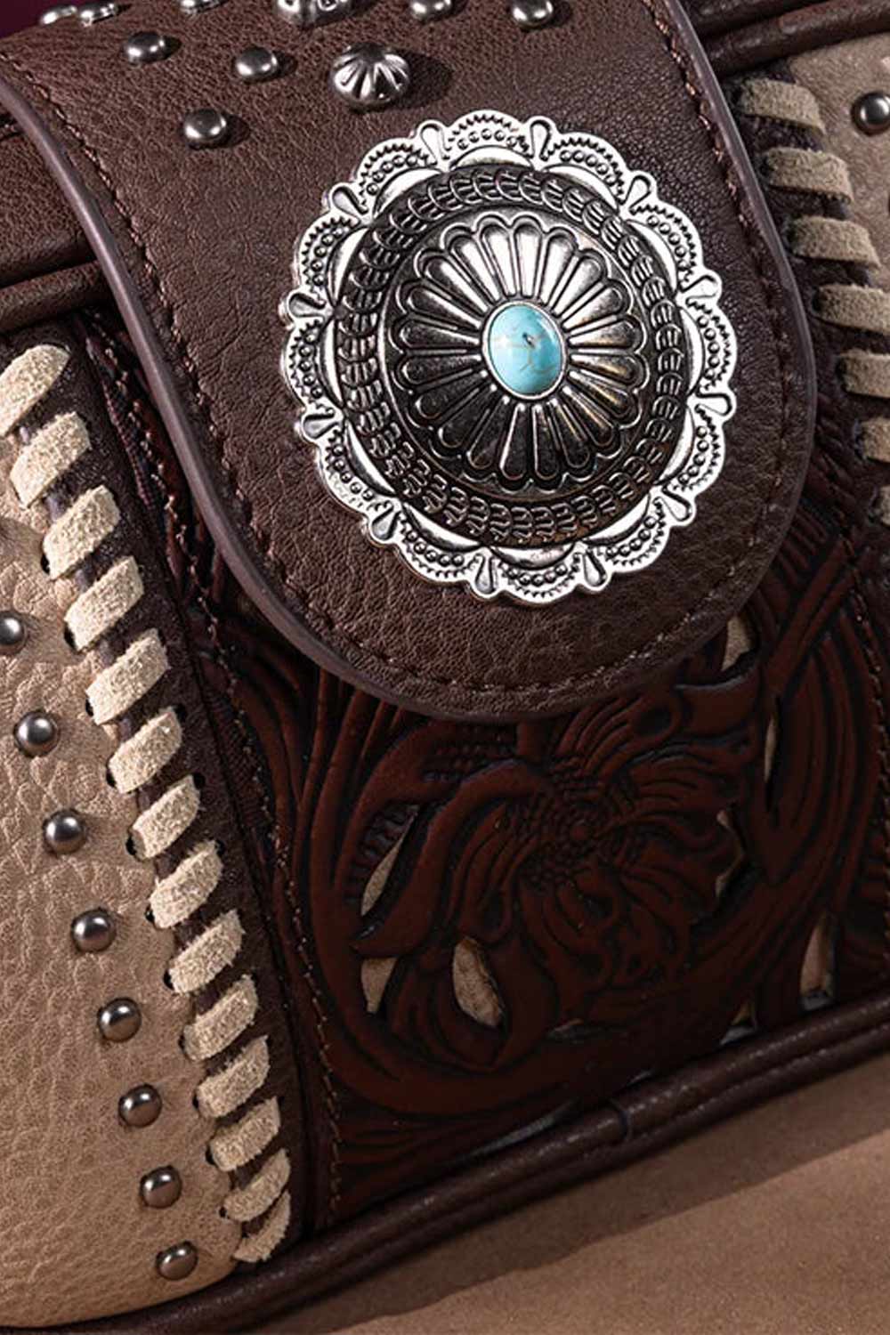 Tooled Concho Small Crossbody Bag for Women in Coffee 