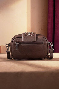 Tooled Concho Small Crossbody Bag for Women in Coffee 