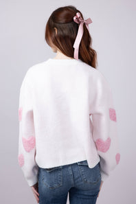 Multi Texture Heart Sweater for Women in Cream/Pink