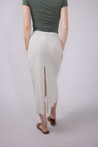 Mustard Seed Drawstring Waist Slit A-Line Skirt for Women in Oatmeal
