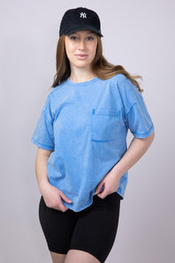 Mineral Wash Pocket T-Shirt for Women in Blue