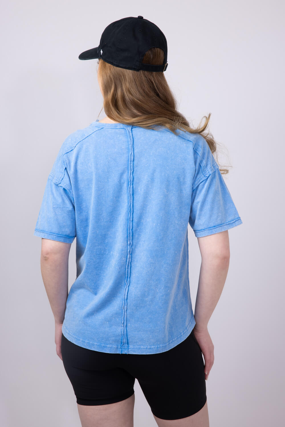Mineral Wash Pocket T-Shirt for Women in Blue