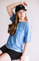 Mineral Wash Pocket T-Shirt for Women in Blue