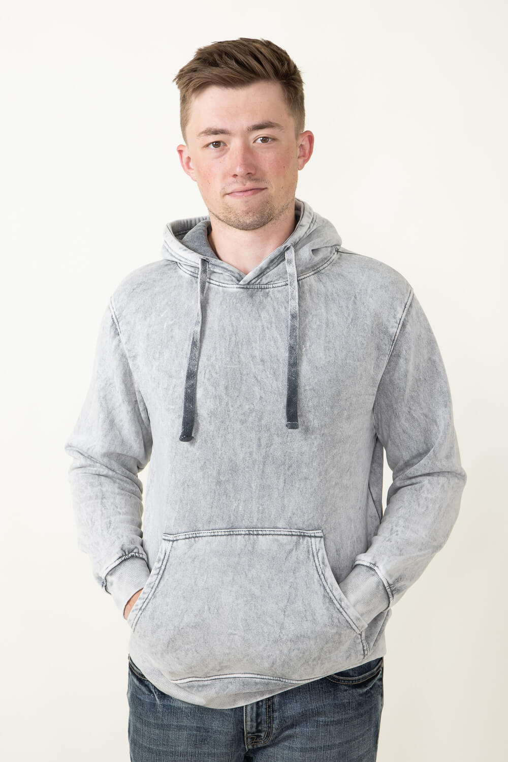 Mineral Wash Hoodie for Men in Grey