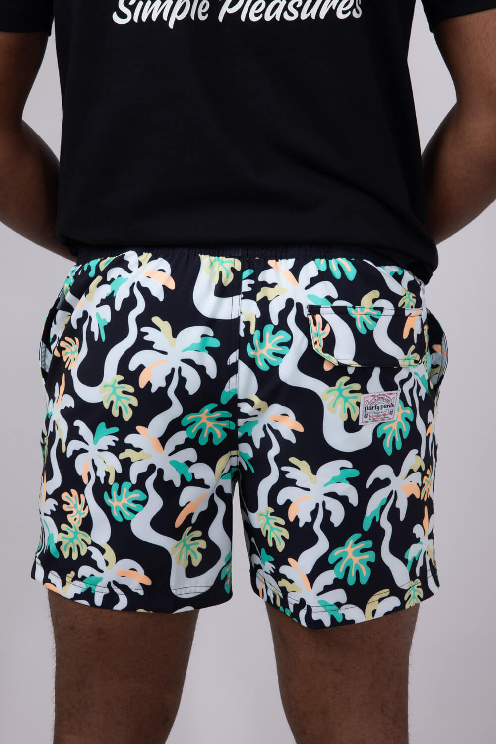 Party Pants Palm Melt Swim Shorts for Men in Black