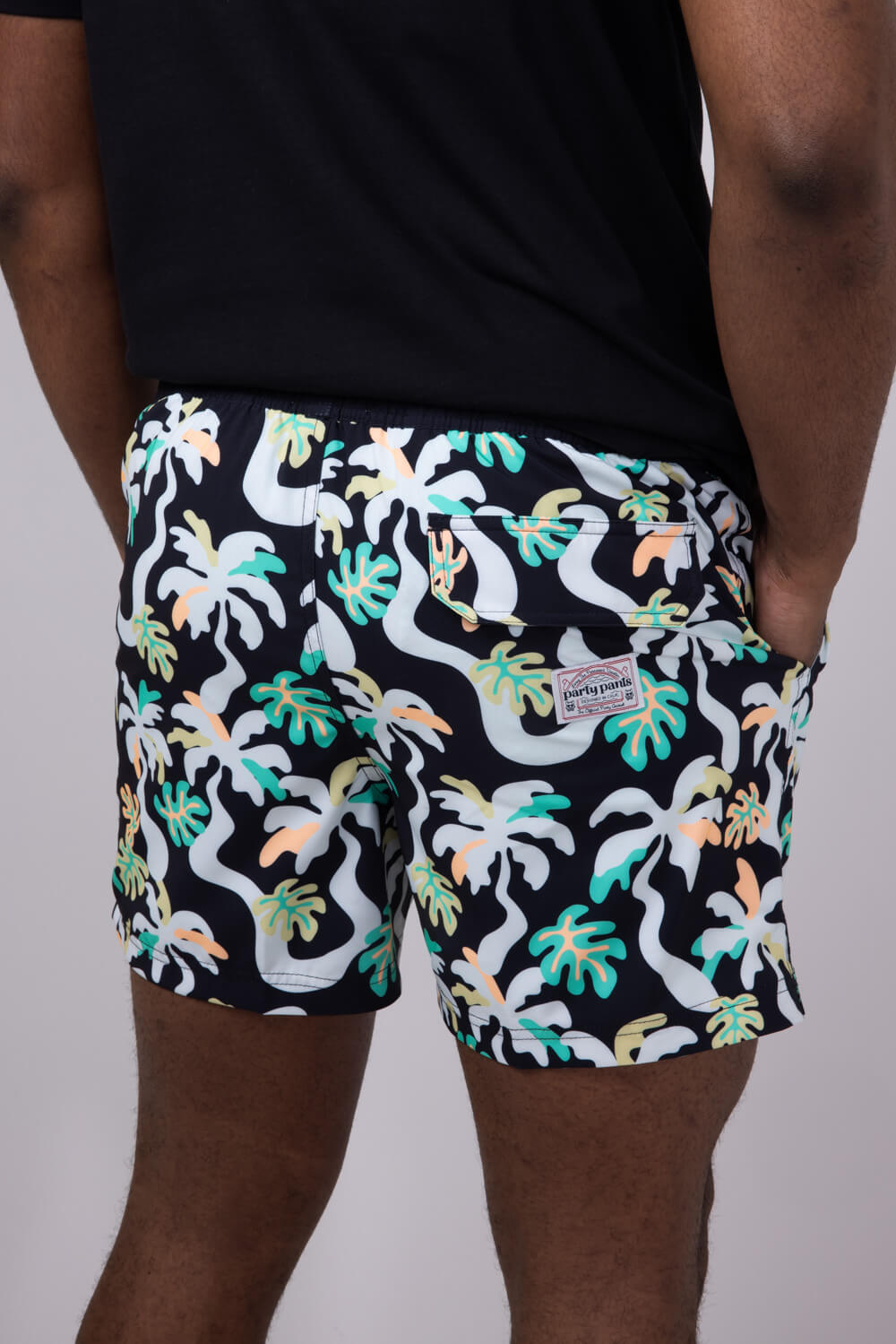 Party Pants Palm Melt Swim Shorts for Men in Black