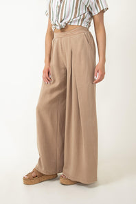 Pintucked Flowy Wide Leg Pants for Women in Taupe