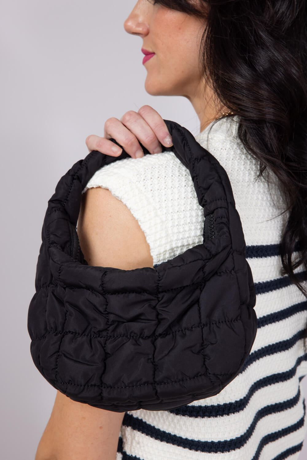Quilted Puffer Mini Bag for Women in Black