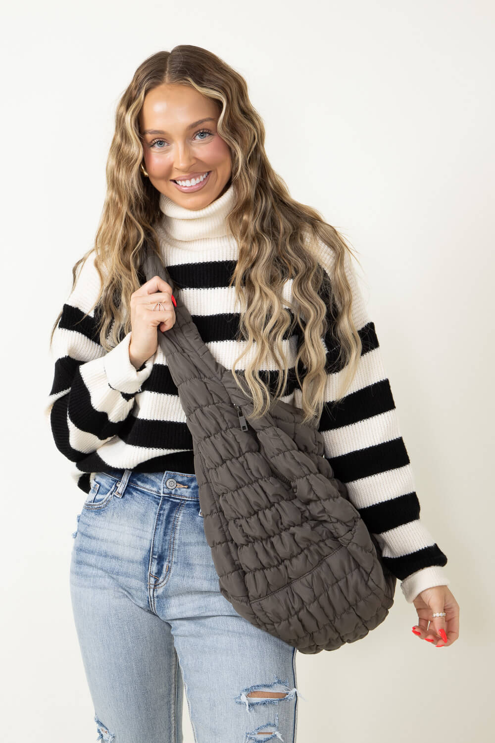 Large Carryall Quilted Puffer Bag for Women in Olive