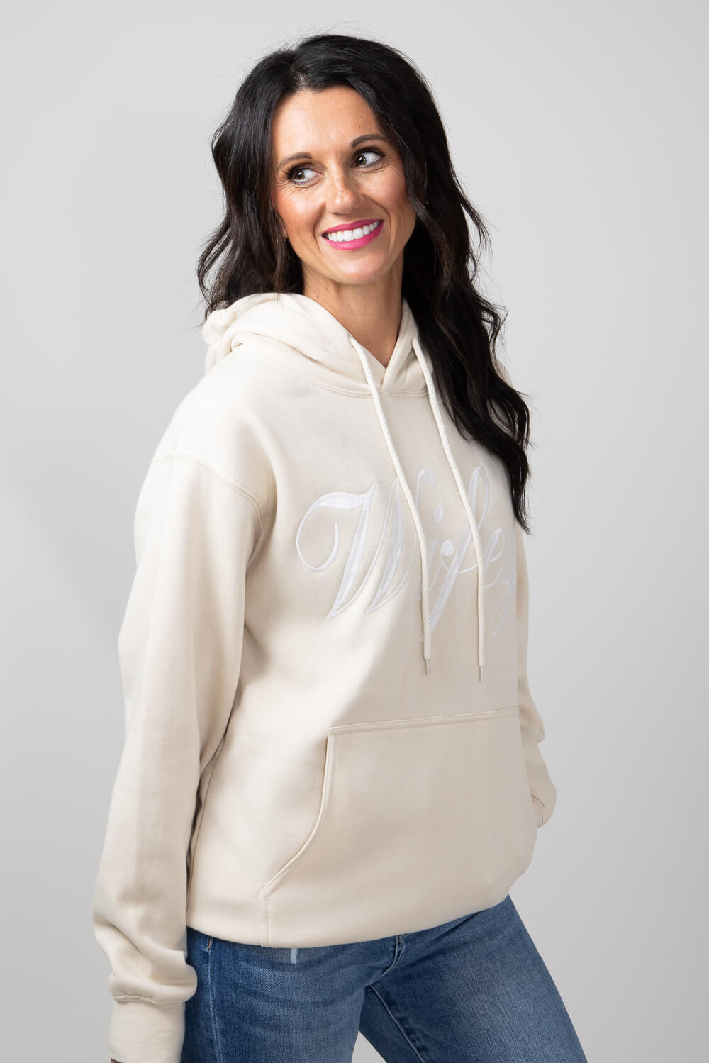 1897 Active Wifey Embroidered Hoodie for Women in Cream