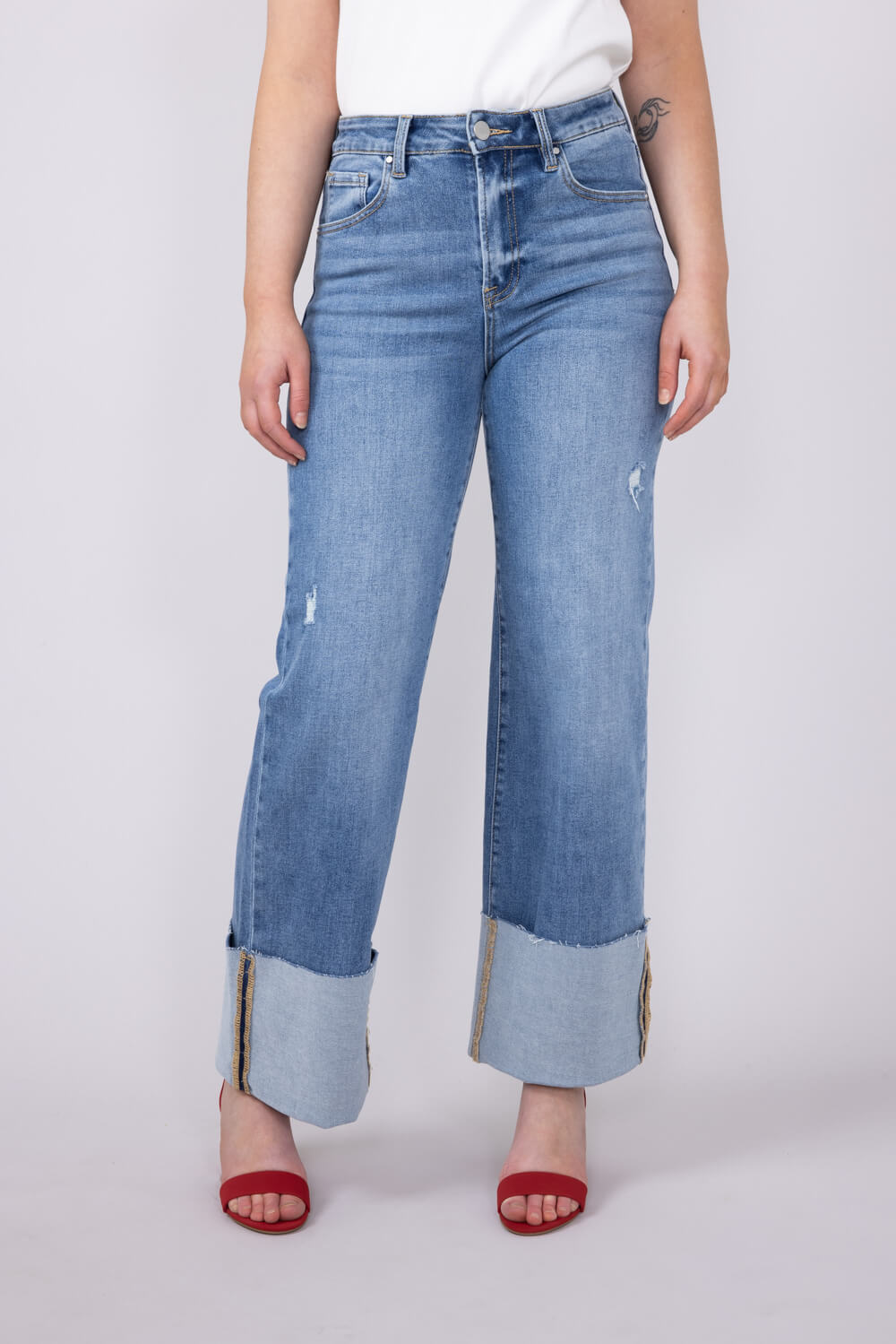 Risen Jeans High Rise Cuffed Wide Leg Jeans for Women