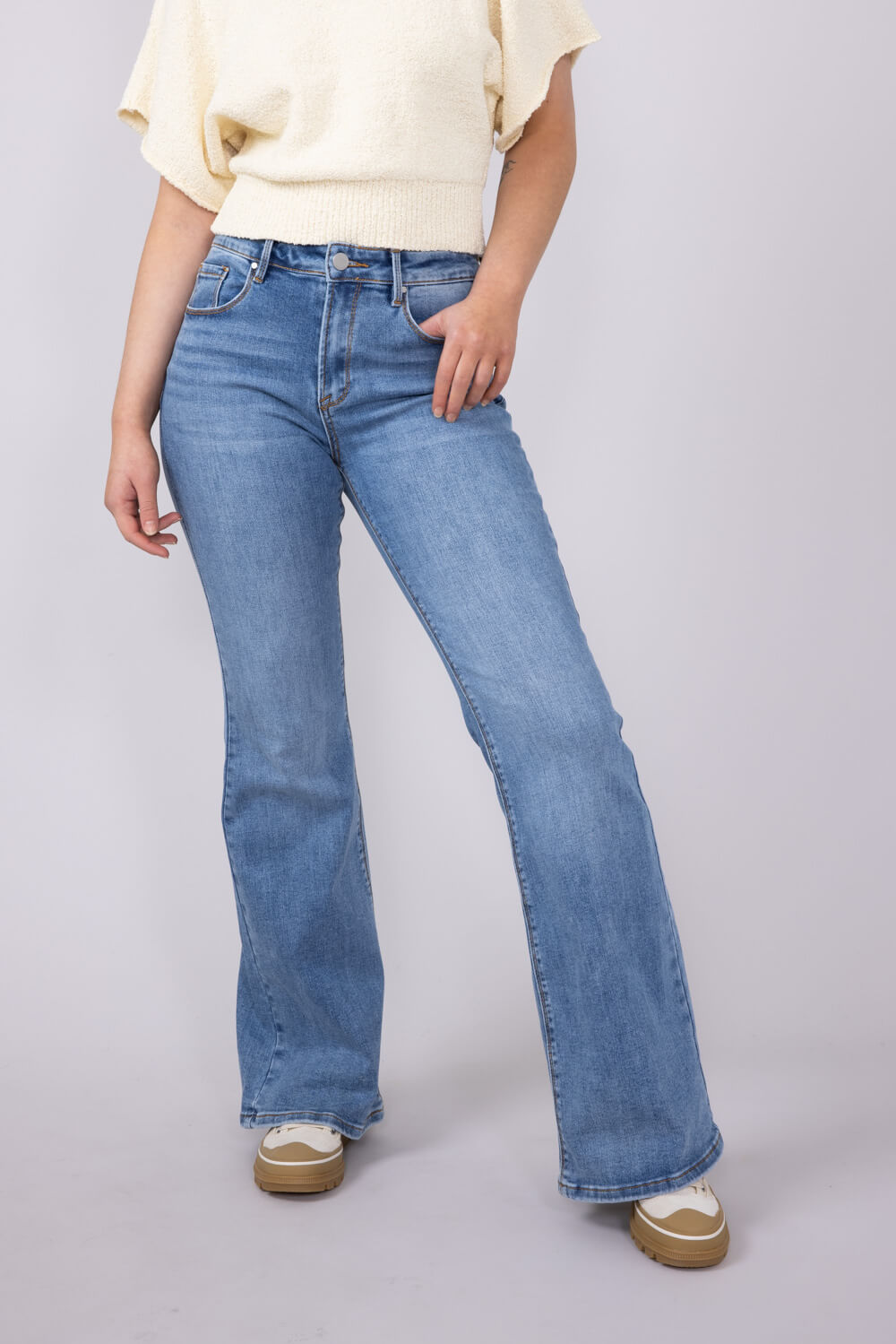 Risen Jeans Mid Rise Flare Jeans for Women