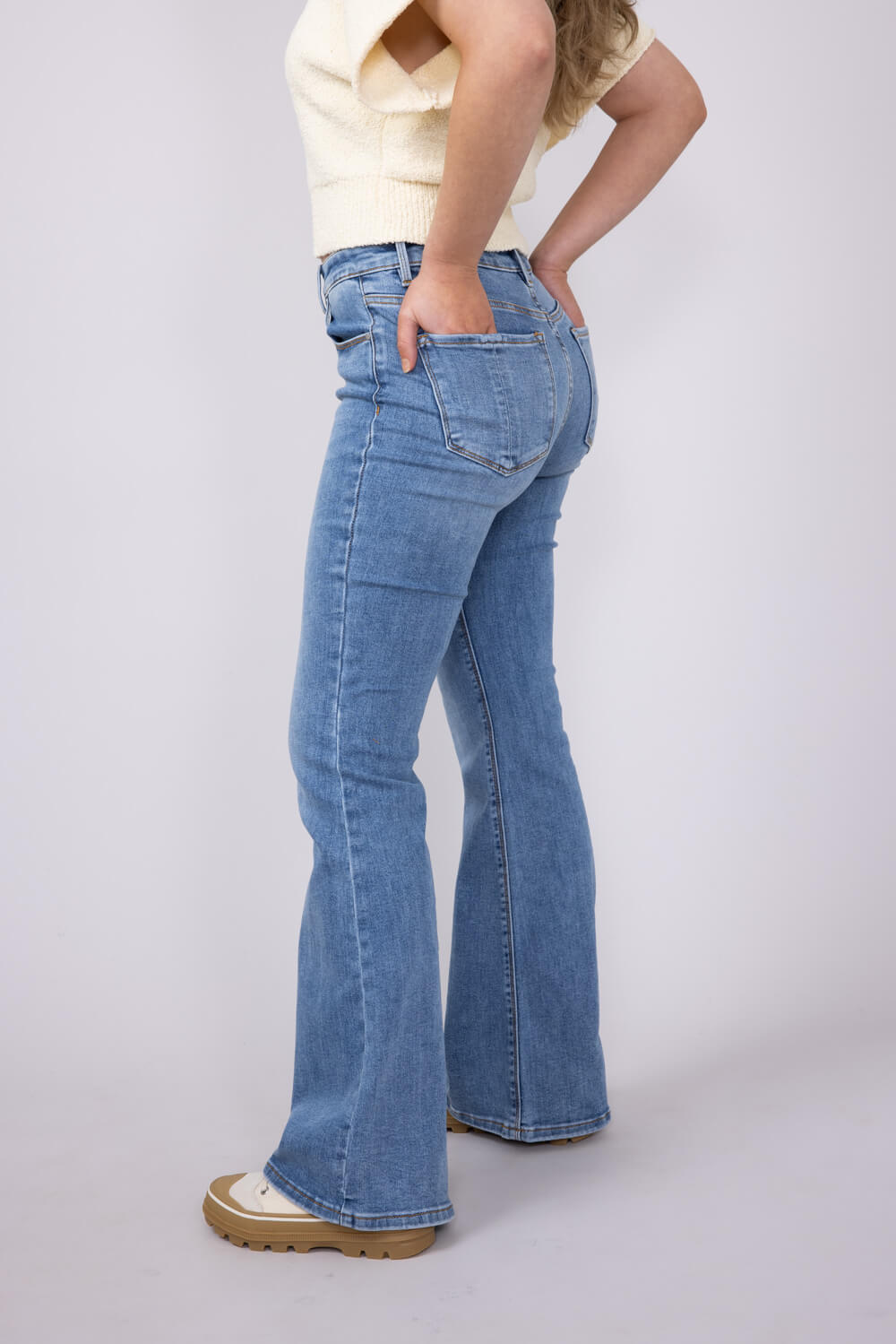 Risen Jeans Mid Rise Flare Jeans for Women