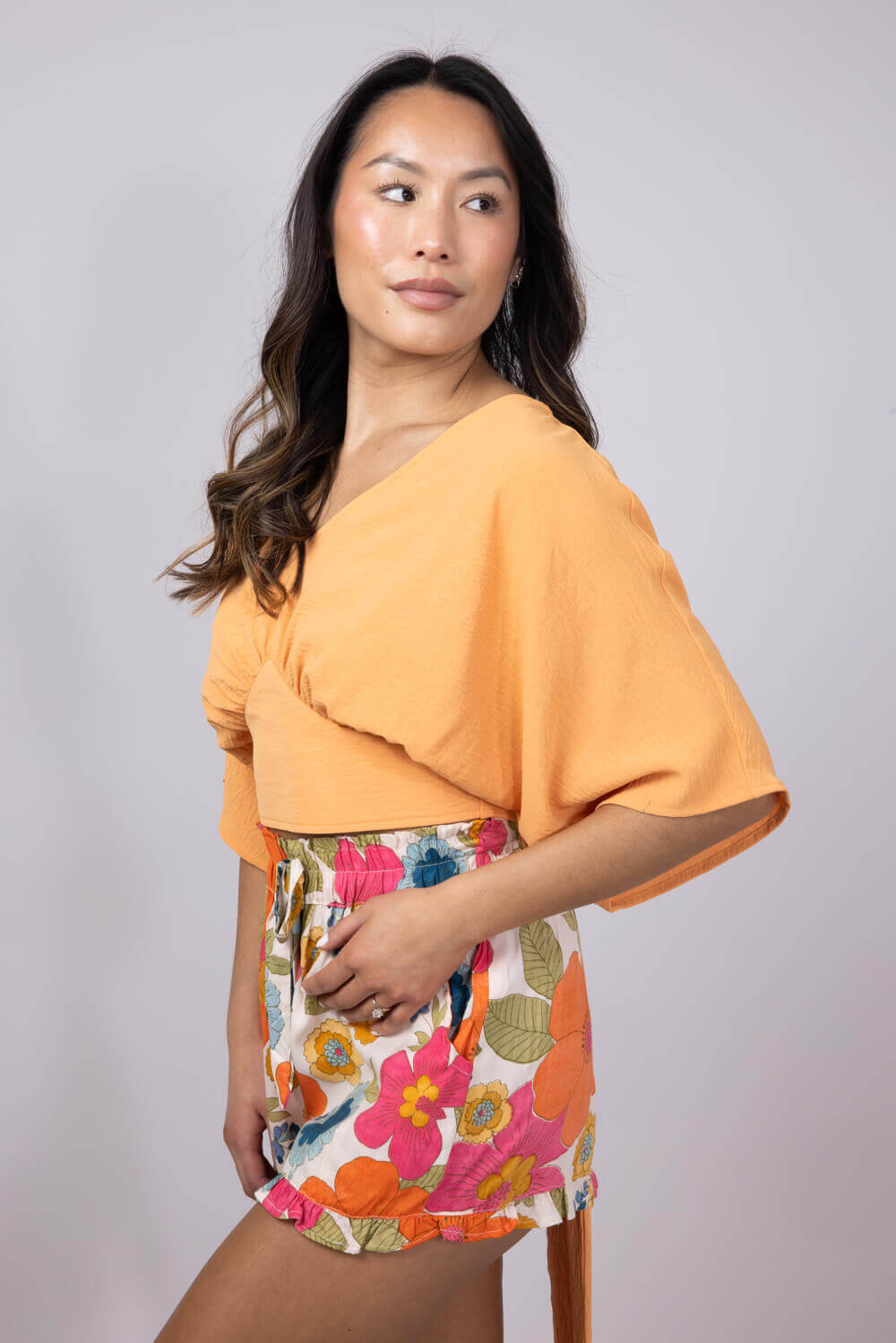 Rokoko Bat Wing Open Back Top for Women in Orange