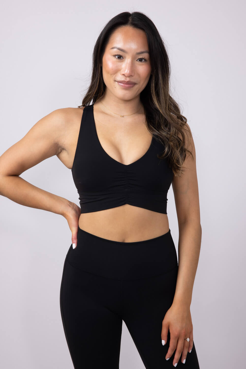 Ruched Racerback Bra for Women in Black