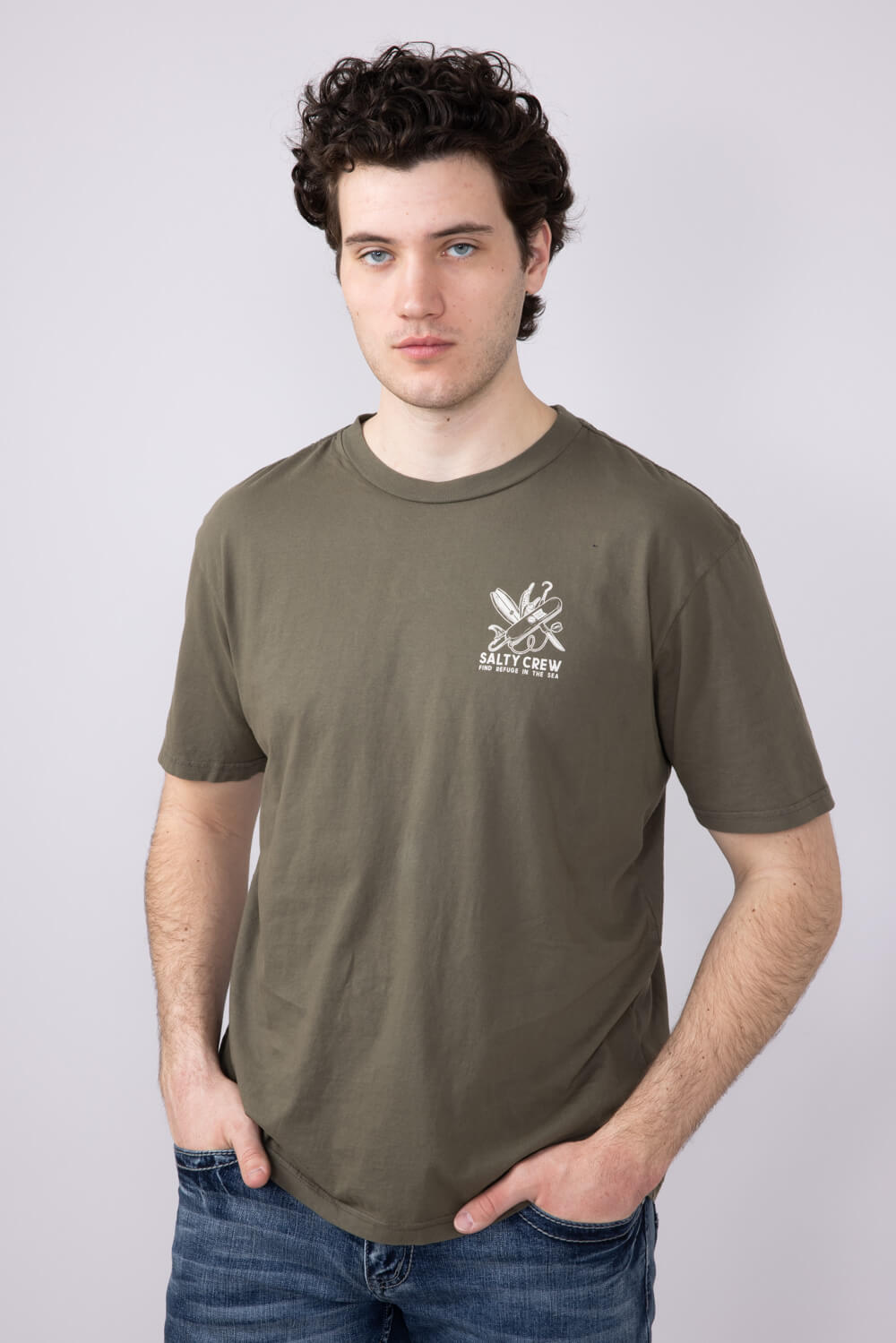 Salty Crew Pocket Knife T-Shirt for Men in Dusty Olive