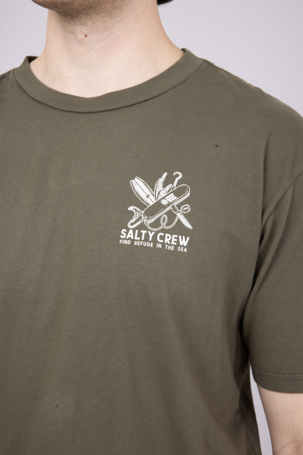 Salty Crew Pocket Knife T-Shirt for Men in Dusty Olive