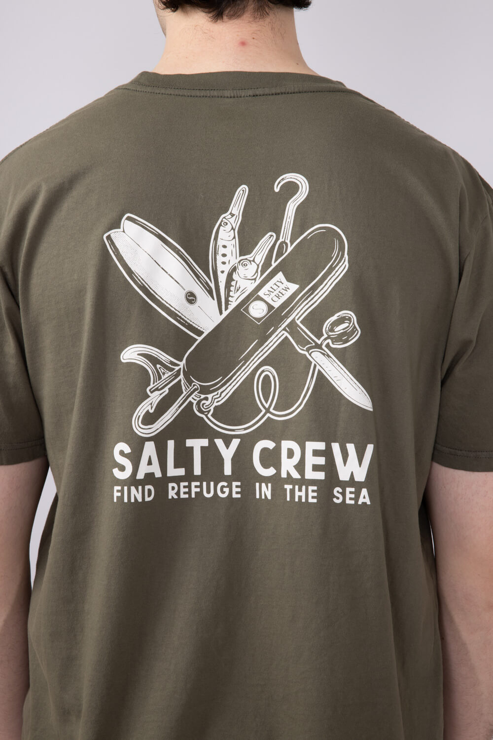 Salty Crew Pocket Knife T-Shirt for Men in Dusty Olive