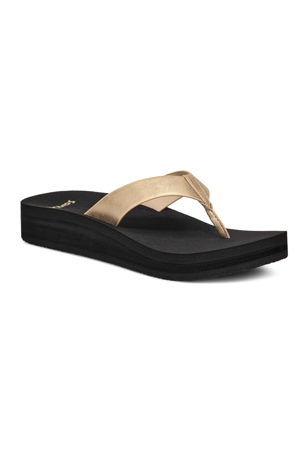 Sanuk Highland Metallic Heeled Flip Flops for Women in Champagne