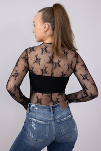  Lace Sheer Layering Top for Women in Black 