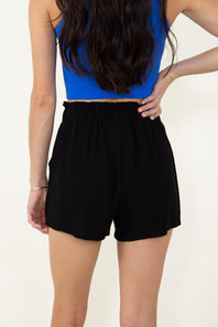 Crosshatch Rayon Shorts for Women in Black