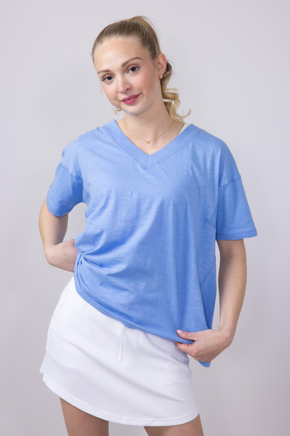 Womens Simply Southern Basic V-Neck Slub T-Shirt for Women in Blue 