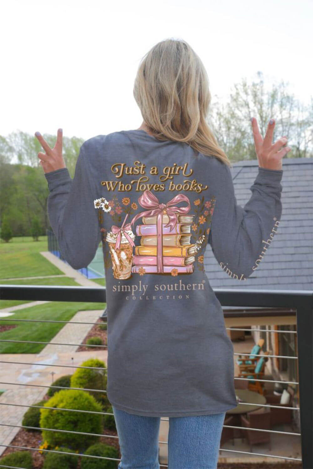 Simply Southern Long Sleeve Books T-Shirt for Women in Charcoal Heather