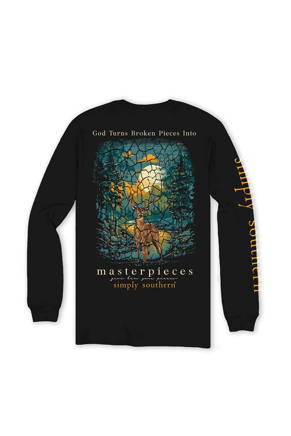 Simply Southern Youth Long Sleeve Broken Pieces T-Shirt for for Girls in Black