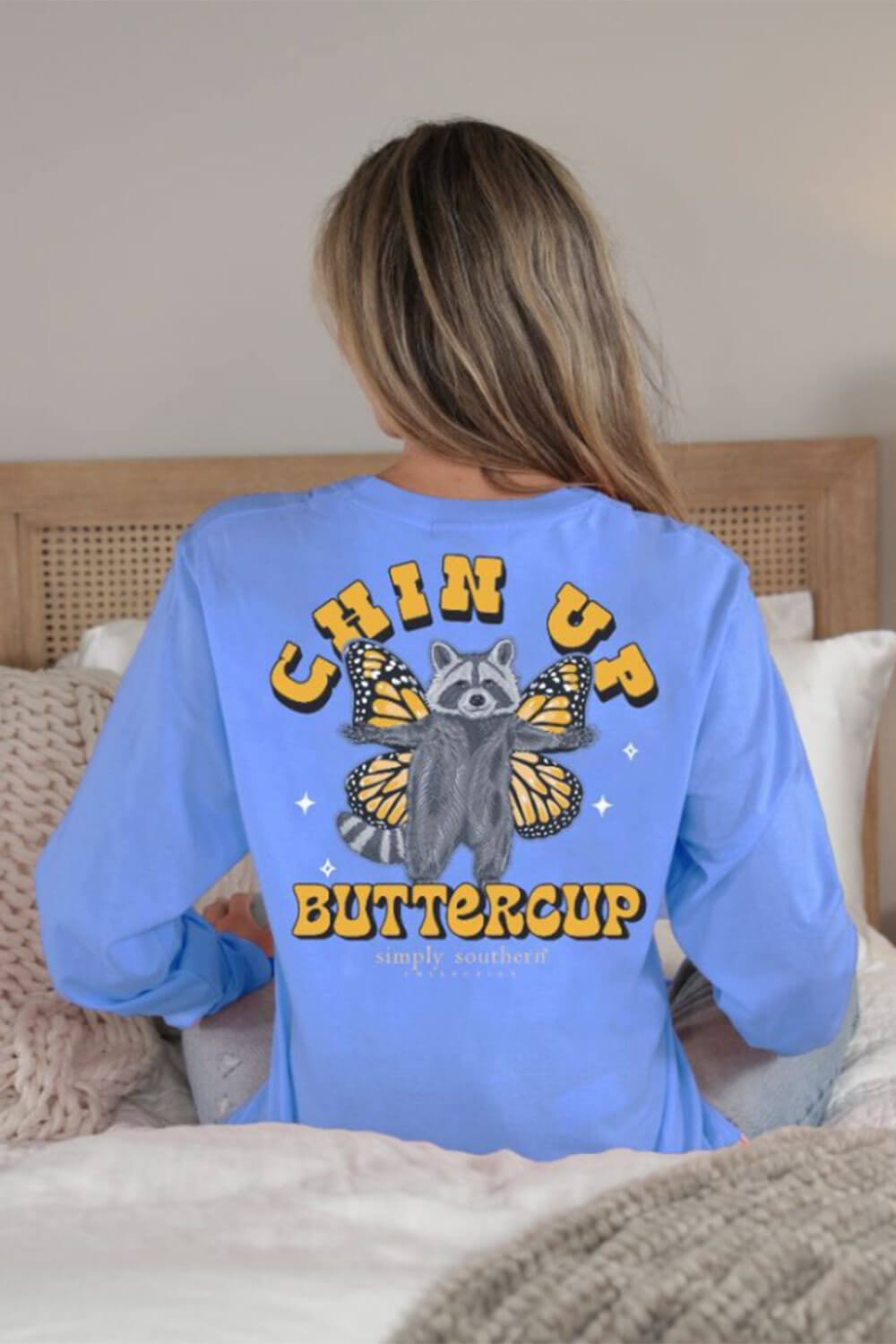 Simply Southern Chin Up Butter Cup T-Shirt for Women in Vista Blue