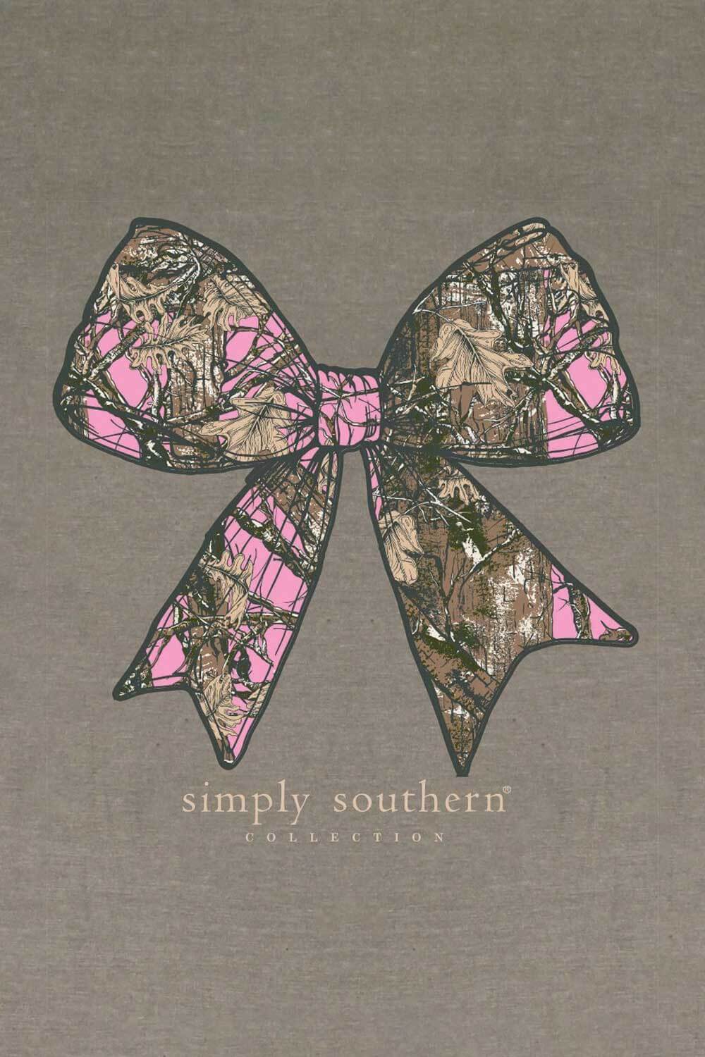  Simply Southern Plus Size Camo Bow T-Shirt for Women in Desert Heather