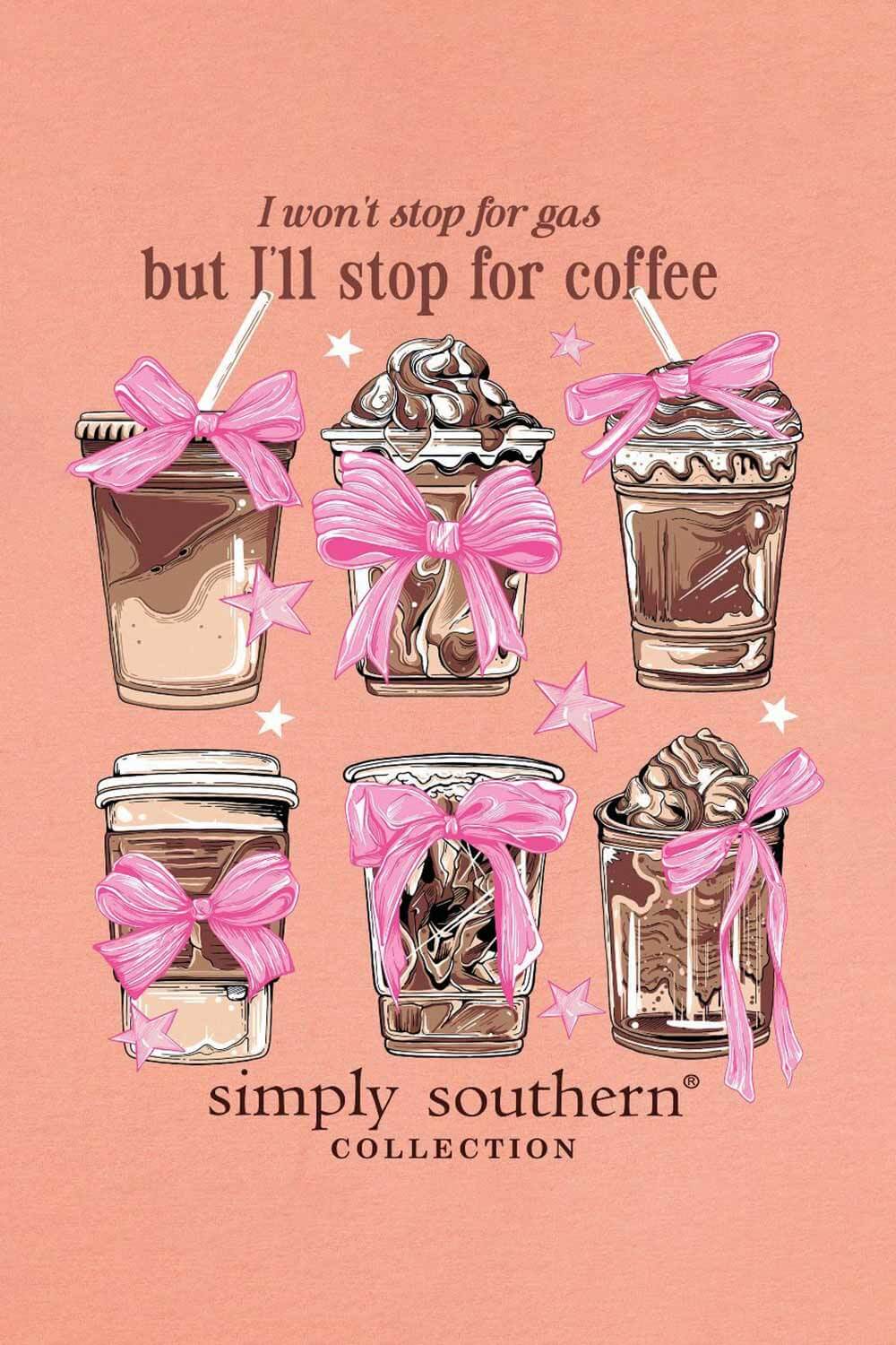 Simply Southern Coffee Cups T-Shirt for Women in Peach
