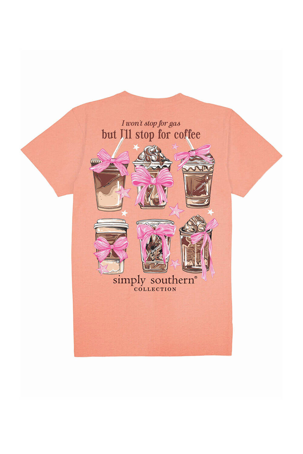 Simply Southern Coffee Cups T-Shirt for Women in Peach