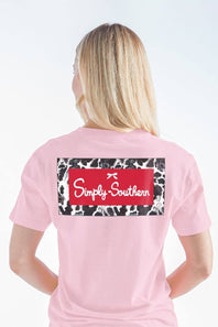 Simply Southern Cow Logo T-Shirt for Women in Light Pink
