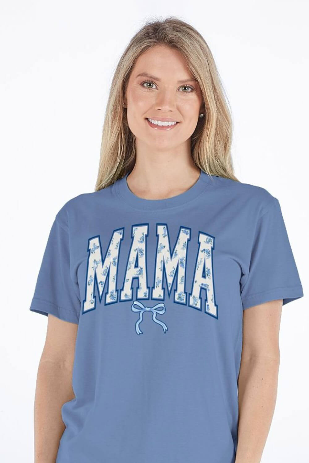 Simply Southern Floral Mama T-Shirt for Women in Blue