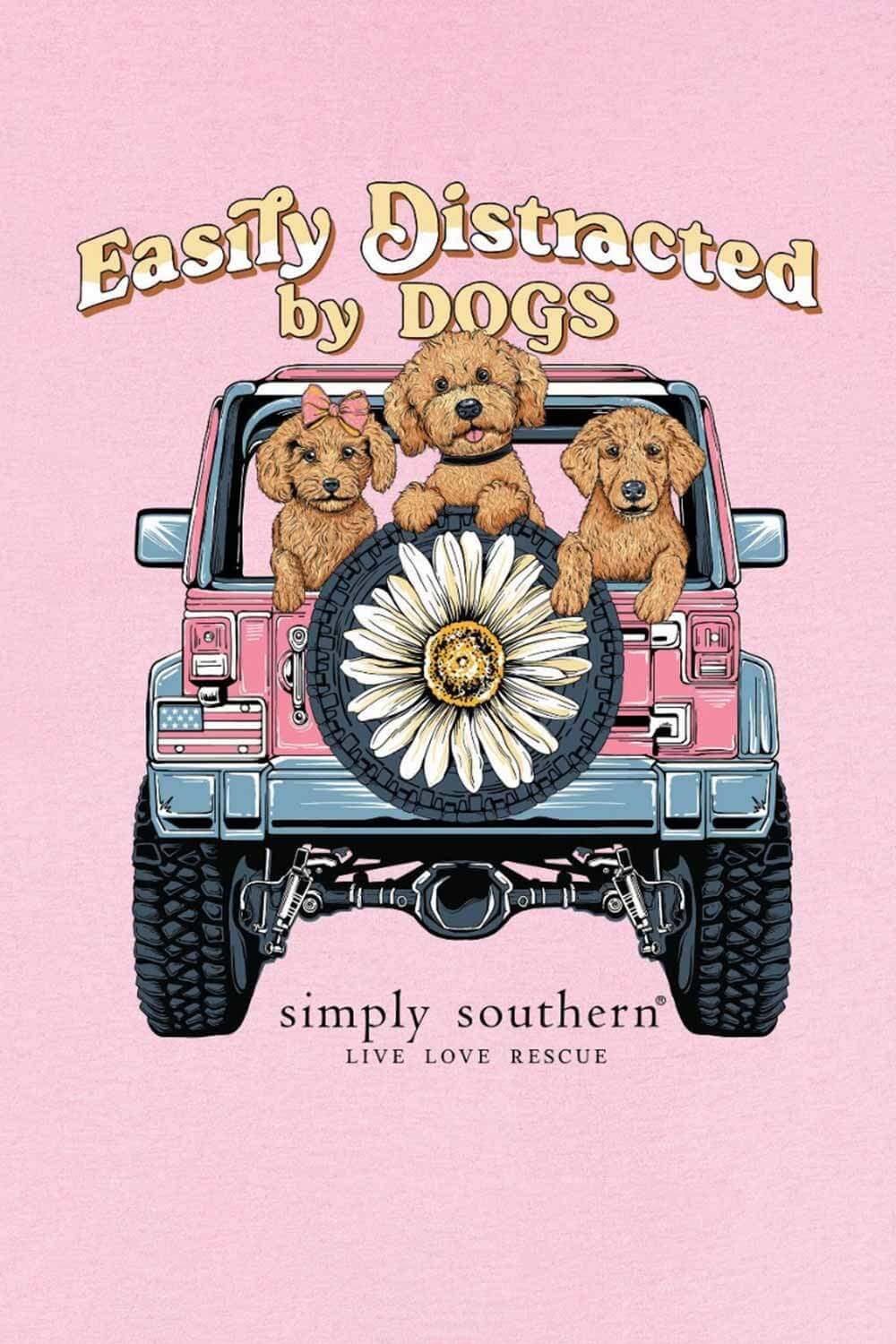 Simply Southern Plus Size Easily Distracted By Dogs T-shirt for Women in Pink
