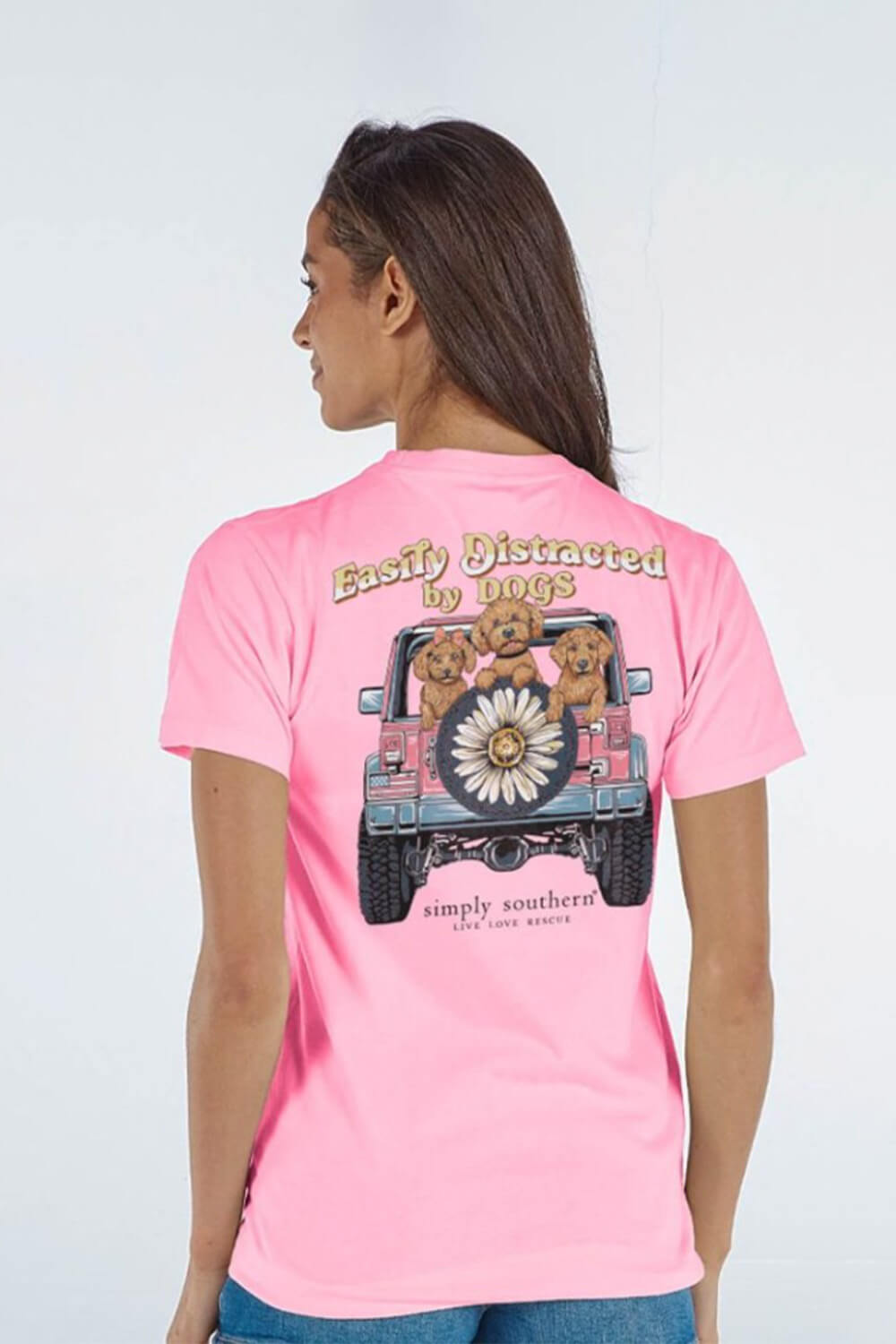 Simply Southern Shirts Easily Distracted By Dogs T-shirt for Women in Pink