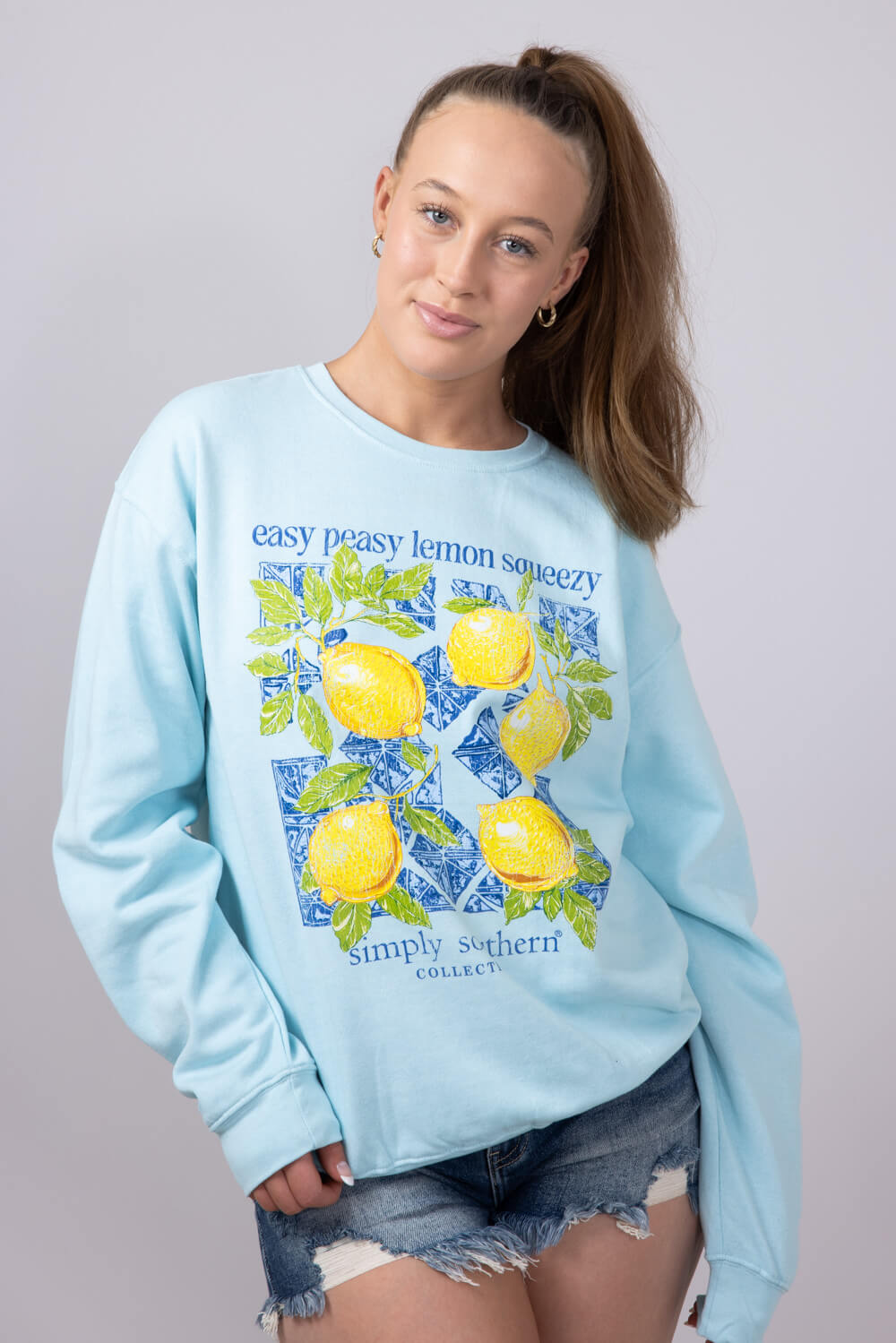 Womens Simply Southern Easy Peasy Fleece Sweatshirt for Women in Mint