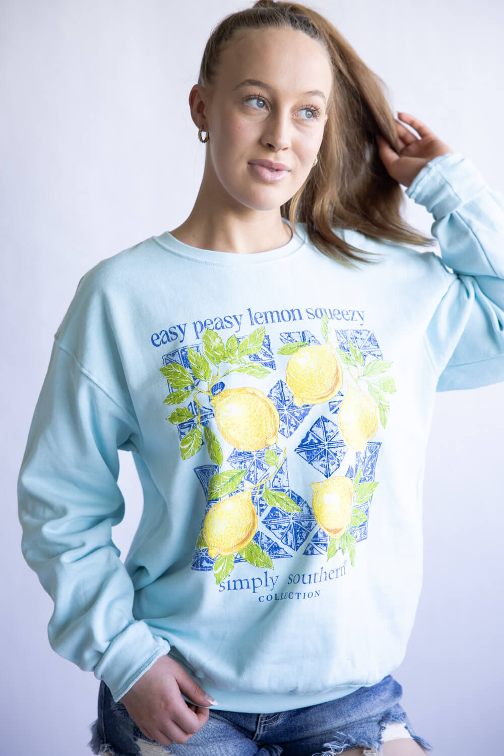 Womens Simply Southern Easy Peasy Fleece Sweatshirt for Women in Mint