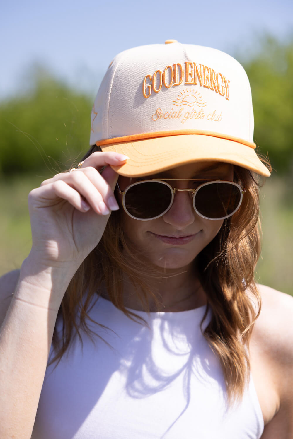 Simply Southern Embroidered Good Energy Hat for Women in Yellow