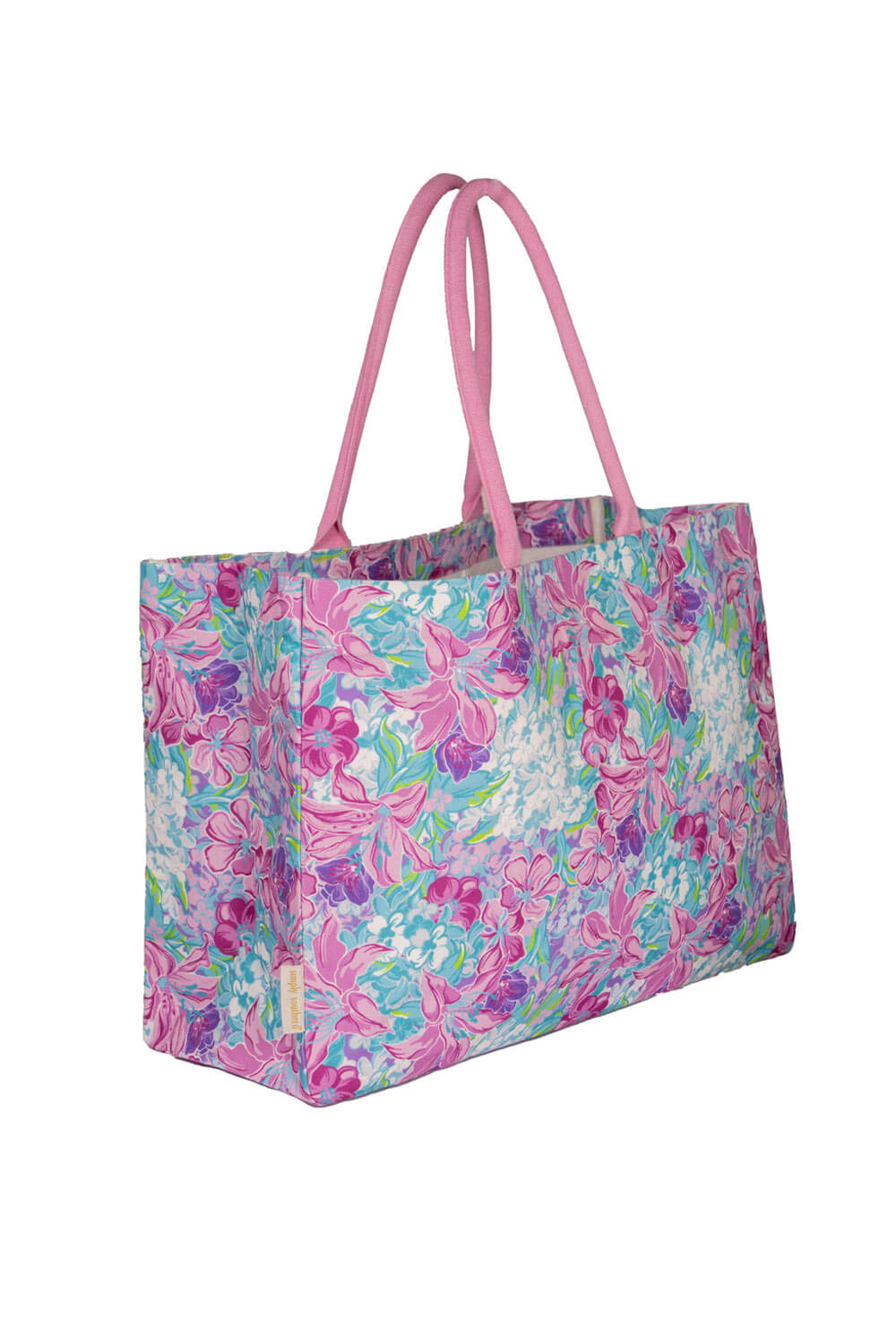 Simply Southern Seaside Canvas Tote Bag in Pink Flower