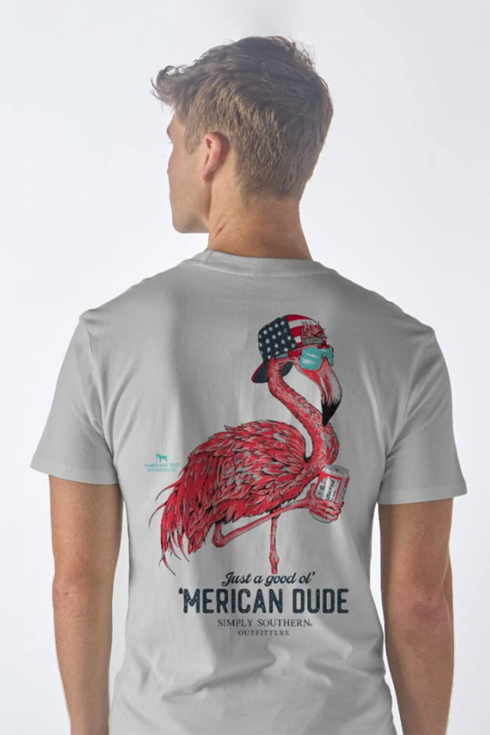 Simply Southern Mens Shirts USA Flamingo T-Shirt for Men in Grey