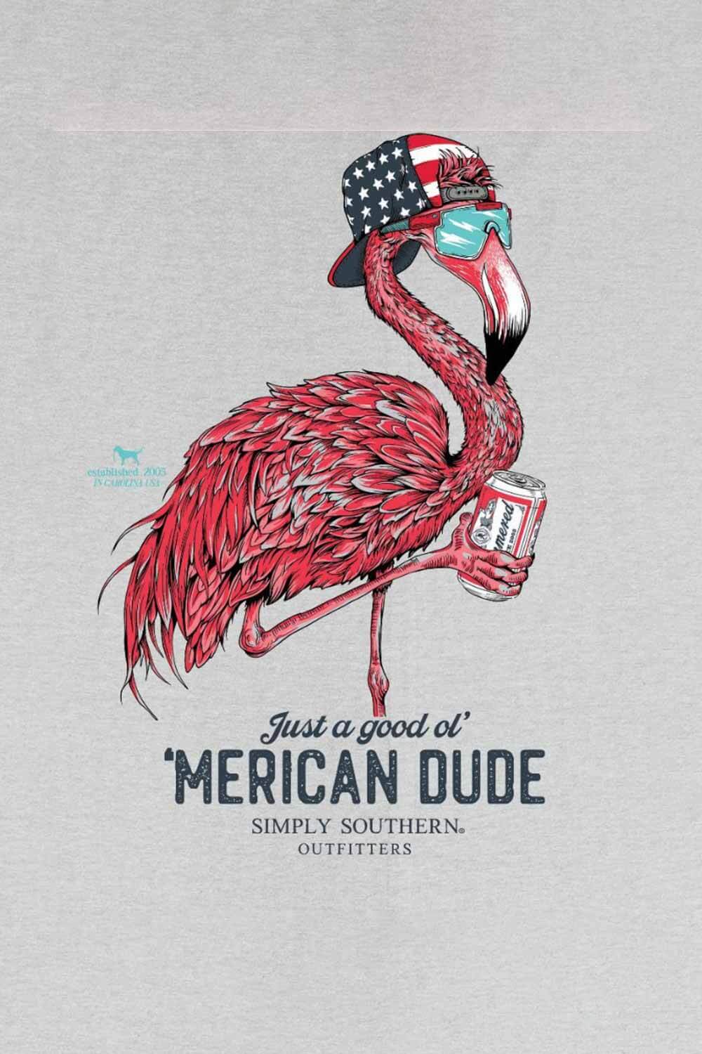 Simply Southern Mens Shirts USA Flamingo T-Shirt for Men in Grey